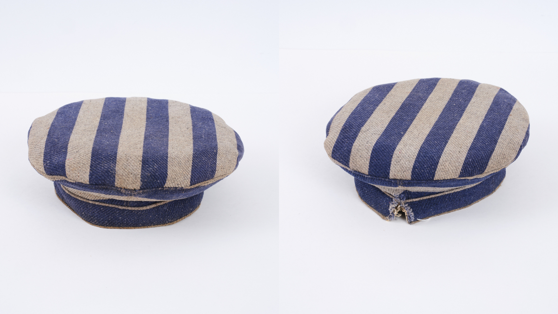 Prisoners’ cap worn by Leon Kluger, c.1942-1945. MHM 982-3 / William and Roman Kluger Collection. Photography by Simon Shiff.